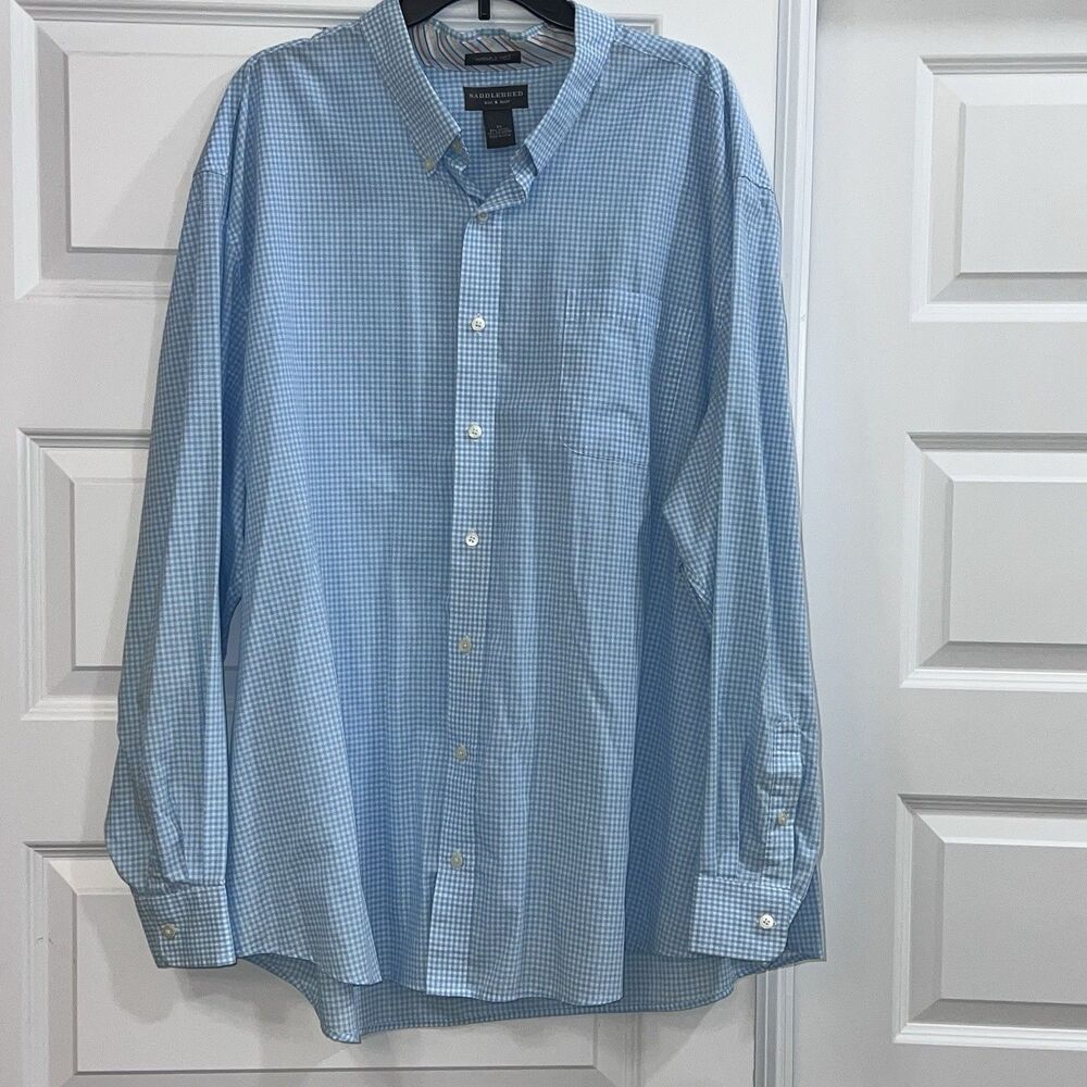 Saddlebred Wrinkle Resistant Dress Shirt 3XL Big & Tall Blue White Check